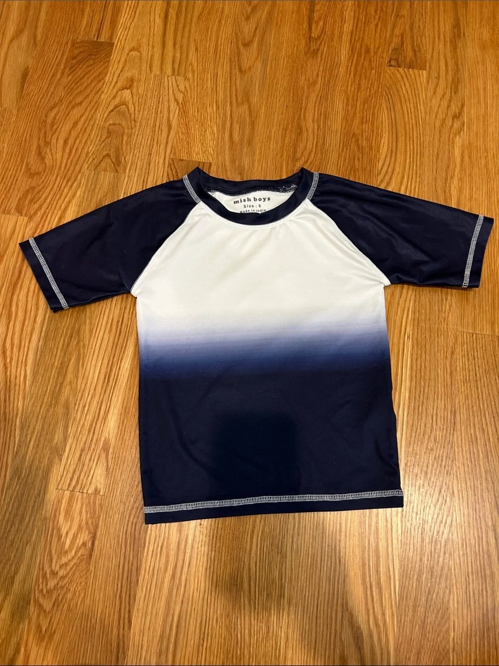 Crewcuts mish Boys Navy Blue & White Ombre Rashguard & 2 Patterned Swim Trunks 6